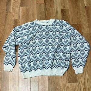 Navy and White Chevron Men's Sweater 100% cotton XL